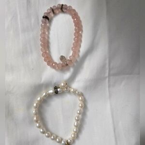 Elegant Pearl and Pink Beaded Bracelet Set